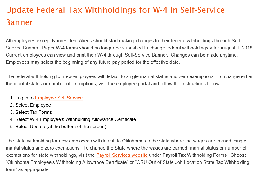 Update Federal Tax Withholdings